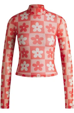 Slim-Fit Top aus Stretch-Mesh mit Print der Saison