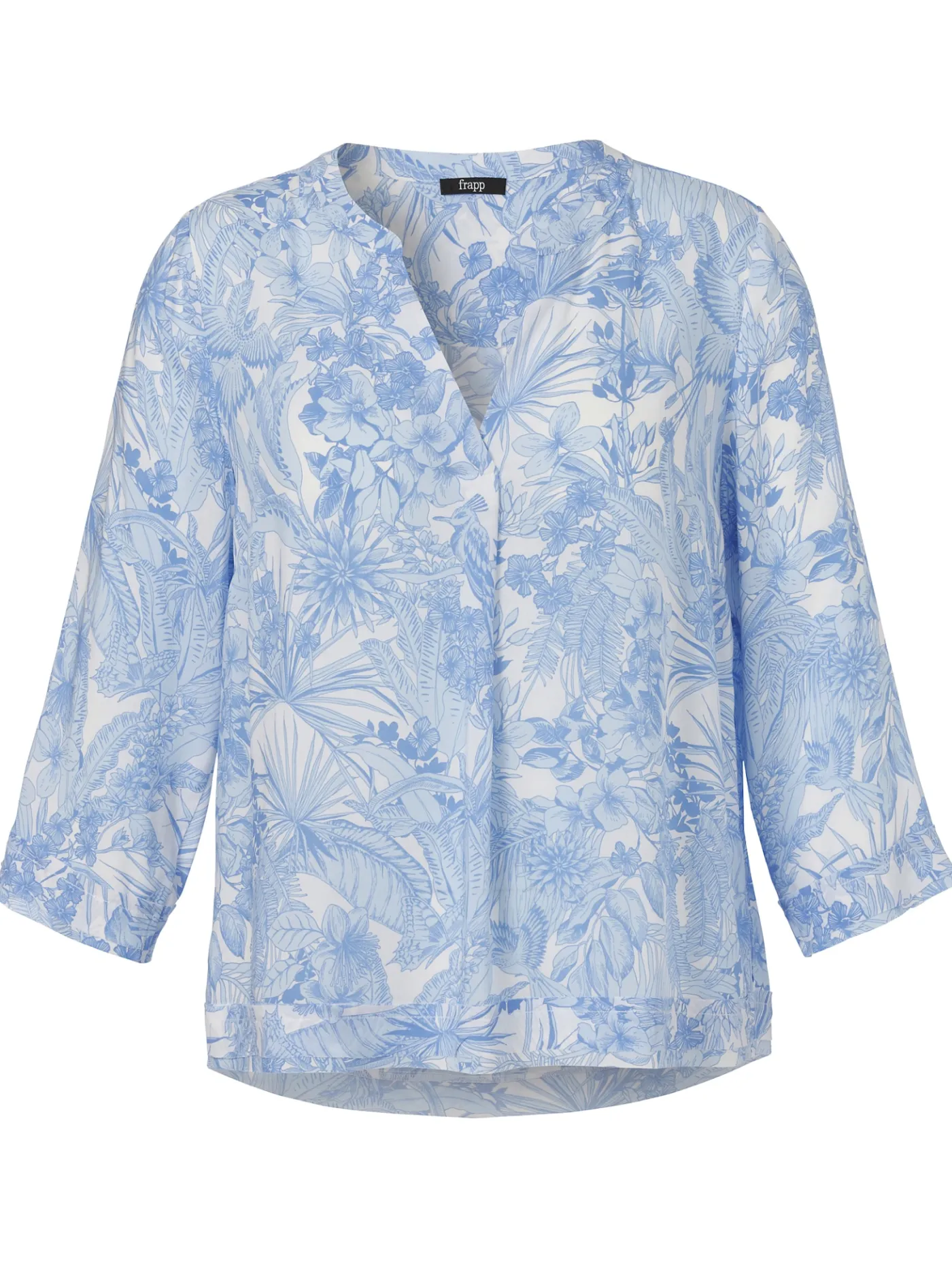 Stilvolle 3/4-Arm-Viskosebluse mit Tropenmotiven