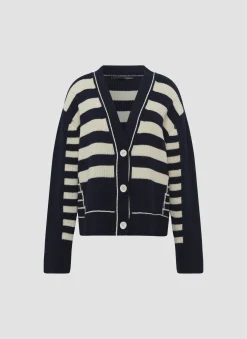 Strickjacke mit Perlfang-Strickart und Streifenmuster