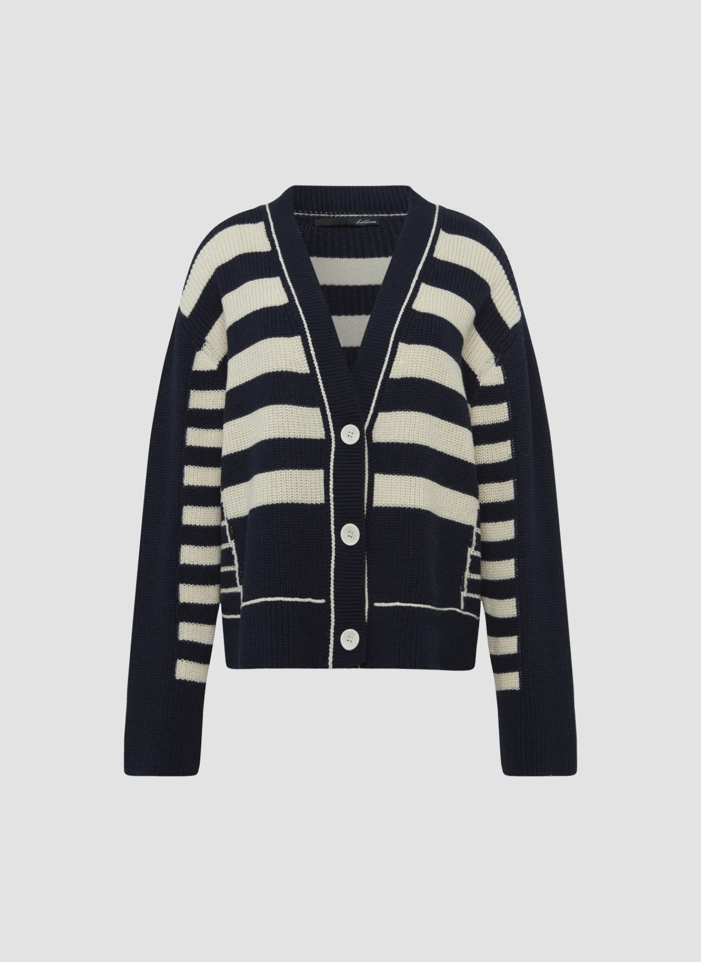 Strickjacke mit Perlfang-Strickart und Streifenmuster