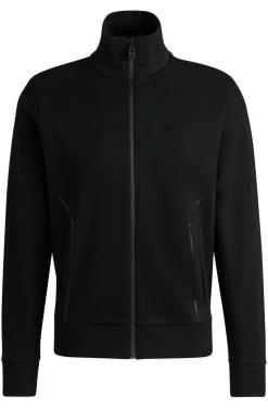 Sweatjacke aus Baumwoll-Mix mit Kragen und Bündchen aus Jacquard