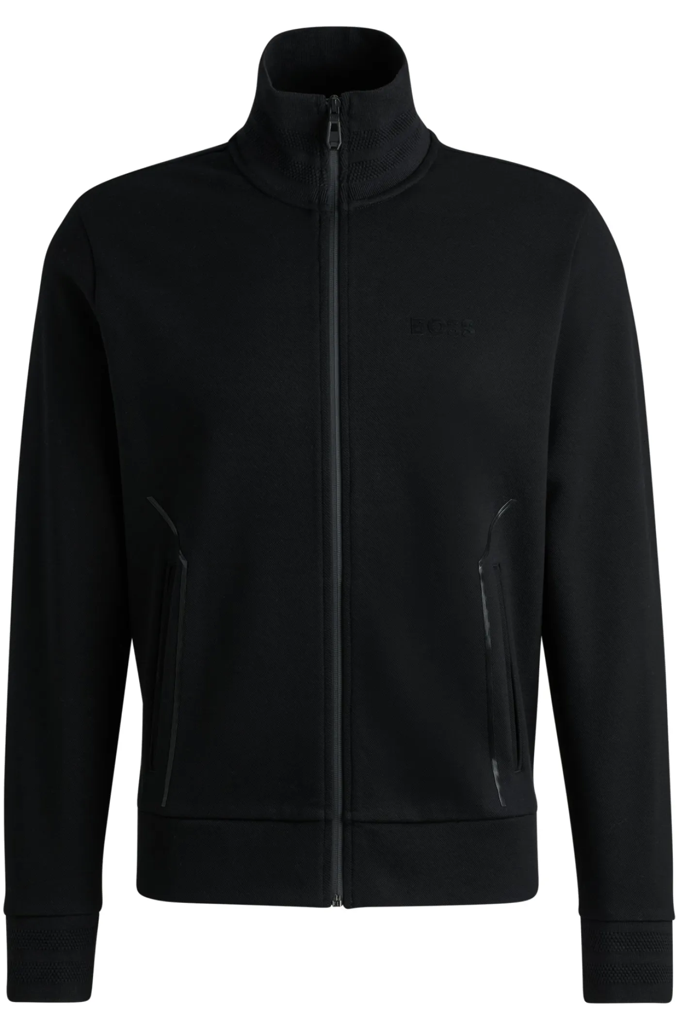 Sweatjacke aus Baumwoll-Mix mit Kragen und Bündchen aus Jacquard