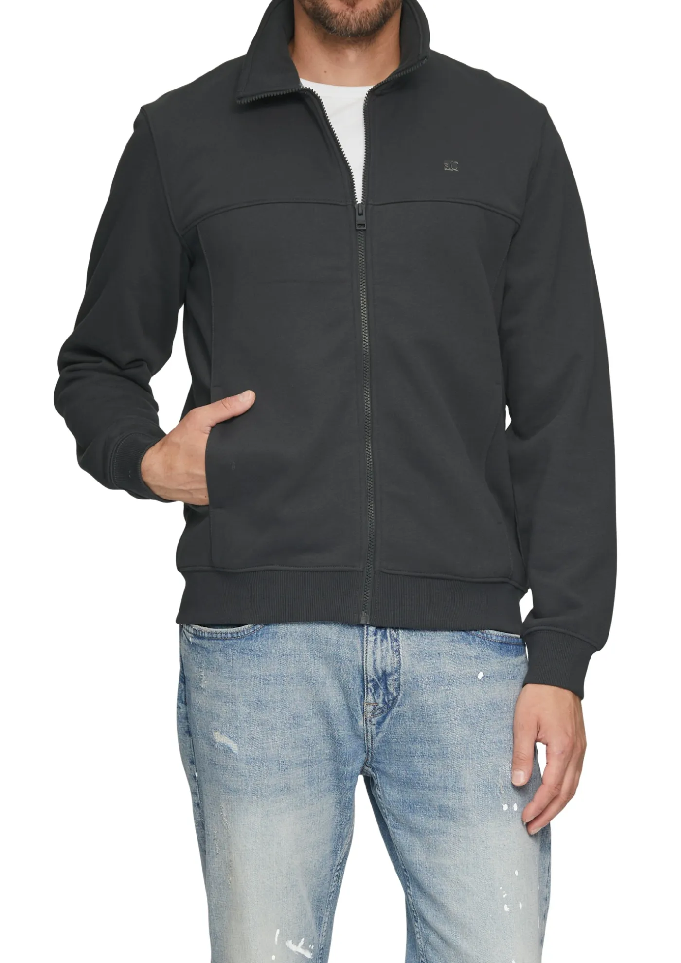 Sweatjacke mit Stehkragen und Logo-Detail