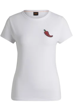Tailliertes T-Shirt aus Baumwolle mit kristallbesetzter Chili-Schote
