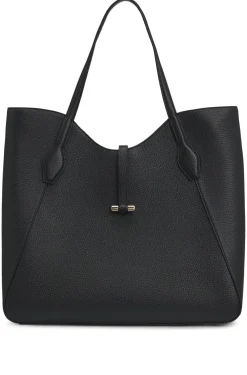 Tote Bag aus genarbtem Leder mit goldfarbenen Metalldetails