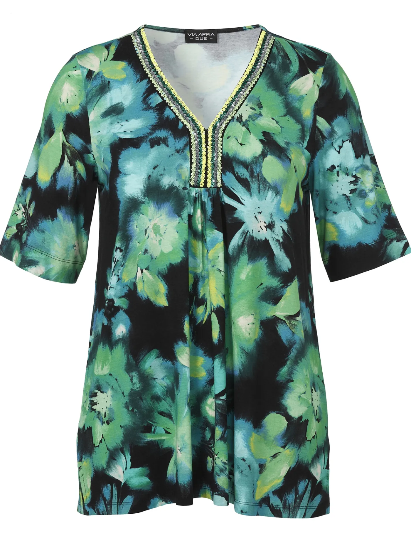 T-Shirt mit V-Ausschnitt und Pailletten